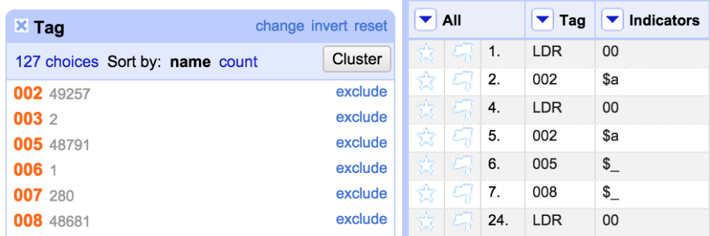 Tag facet with fixed fields selected