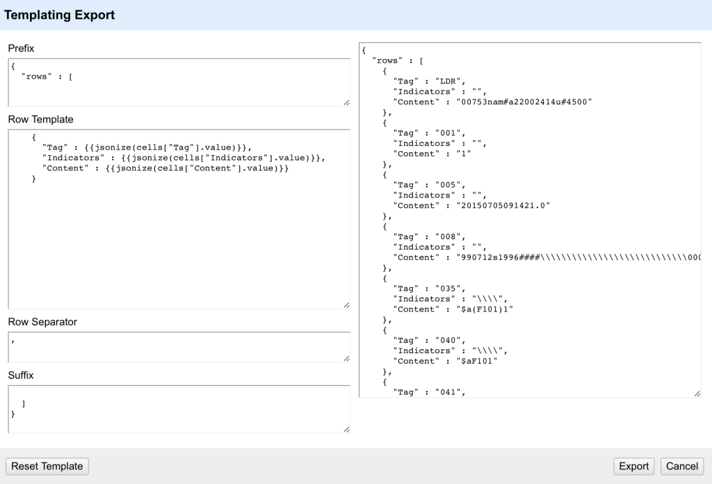 OpenRefine Export Template